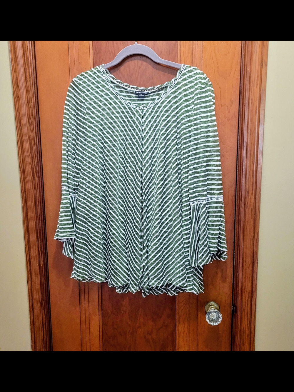 New Directions Green and White Striped Bell-Sleeve Tunic